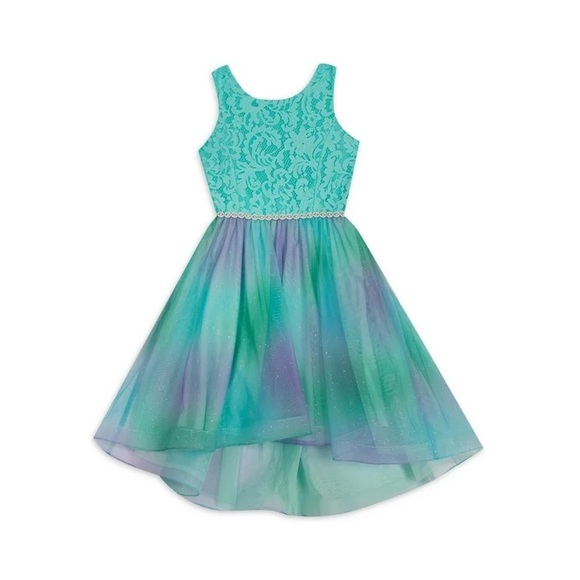 Emily RoseGirls Elegant Sleeveless Lace Mint & Purple Dress